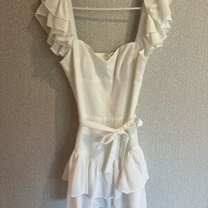 Amanda Uprichard Cream Peplum Mini Dress with Sweetheart Neckline